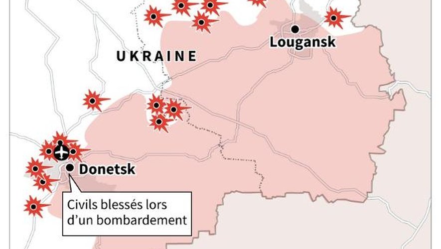 Carte de l'Ukraine, réalisée le 7 novembre 2014, avec les derniers affrontements