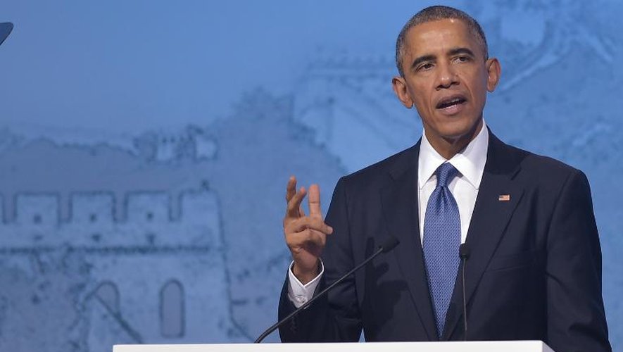 Le président américain Barack Obama fait une déclaration à l'ouverture du sommet de l'Apec, le 10 novembre 2014 à Pékin