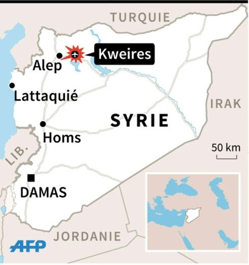 Carte de localisation de l'aéroport repris près d'Alep