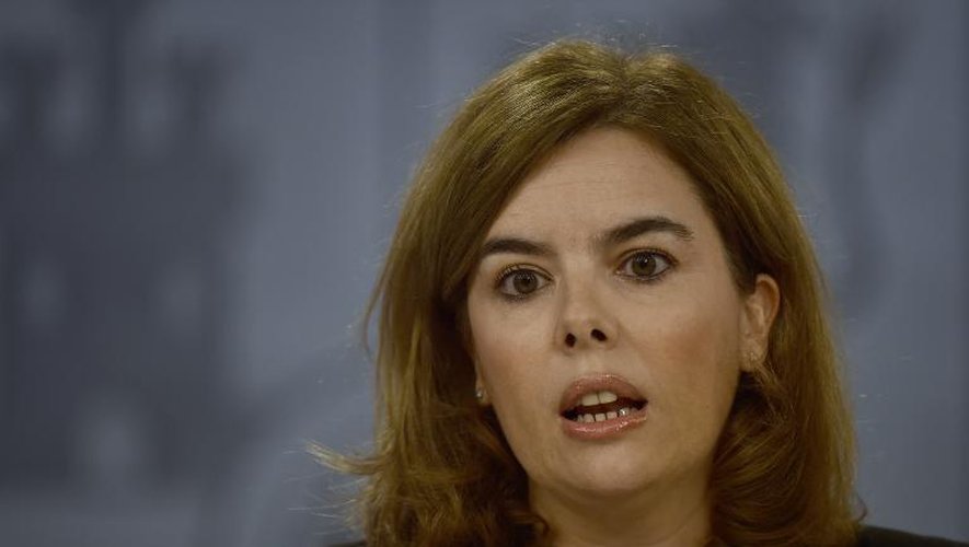 La vice-présidente du gouvernement espagnol, Soraya Saenz de Santamaria, le 10 octobre 2014 à Madrid, lors d'une conférence de presse