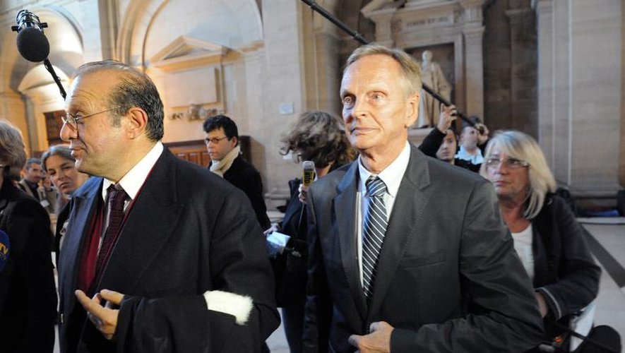 Jean-Francois Sztermer et son avocat Hervé Temime à leur arrivée le 24 septembre 2012 au palais de justice de Paris
