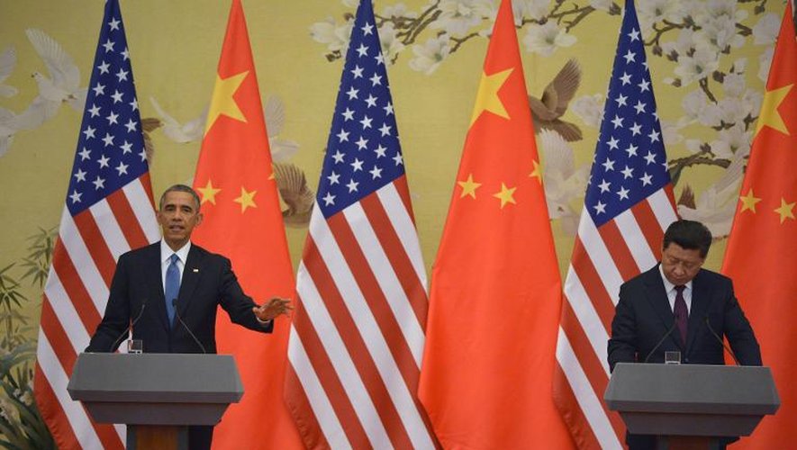 Les présidents américain Barack Obama et chinois Xi Jinping lors d'une conférence de presse le 12 novembre 2014 à Pékin