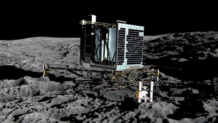 Cette photo, diffusée par l'Agence spatiale européenne le 20 décembre 2013, montre une vue d'artiste de Philae installé sur la comète "Tchouri"