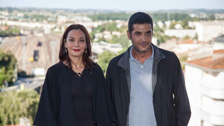 L'actrice marocaine Loubna Abidar (g) et le réalisateur franco-marocain Nabil Ayouch du film "Much Loved", le 26 août 2015 à Angoulême