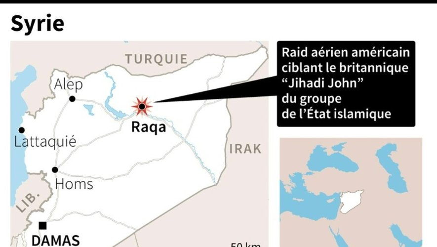 Carte situant Raqa où l'armée américaine a mené un raid jeudi visant "Jihadi John" du groupe de l'Etat islamique