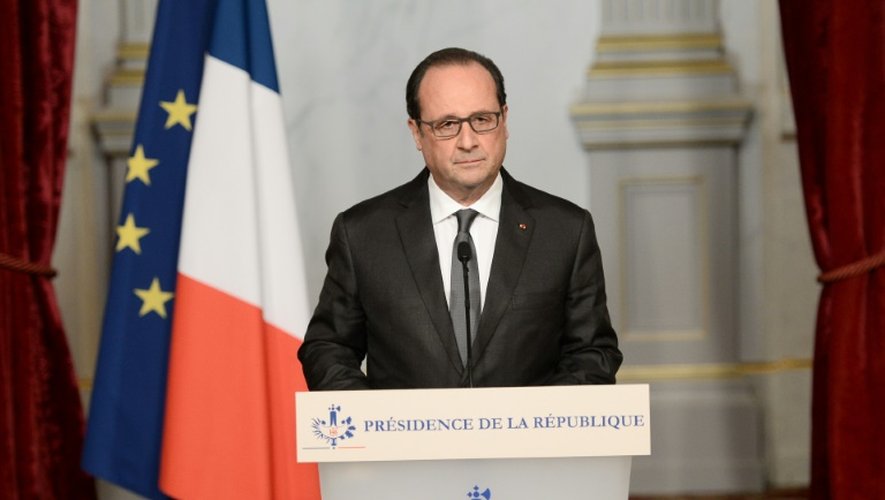 François Hollande lors de son allocution après les attaques terroristes, le 14 novembre 2015 à l'Elysée à Paris