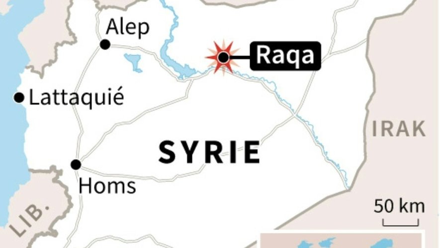 Syrie: carte de localisation de Raqa où l'aviation française a mené un raid sur le fief du groupe de l'Etat islamique