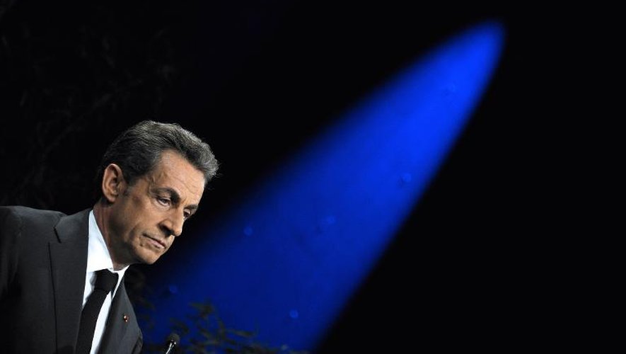 L'ancien président de la République Nicolas Sarkozy, candidat à la présidence de l'UMP, lors d'un meeting à Paris le 15 novembre 2014