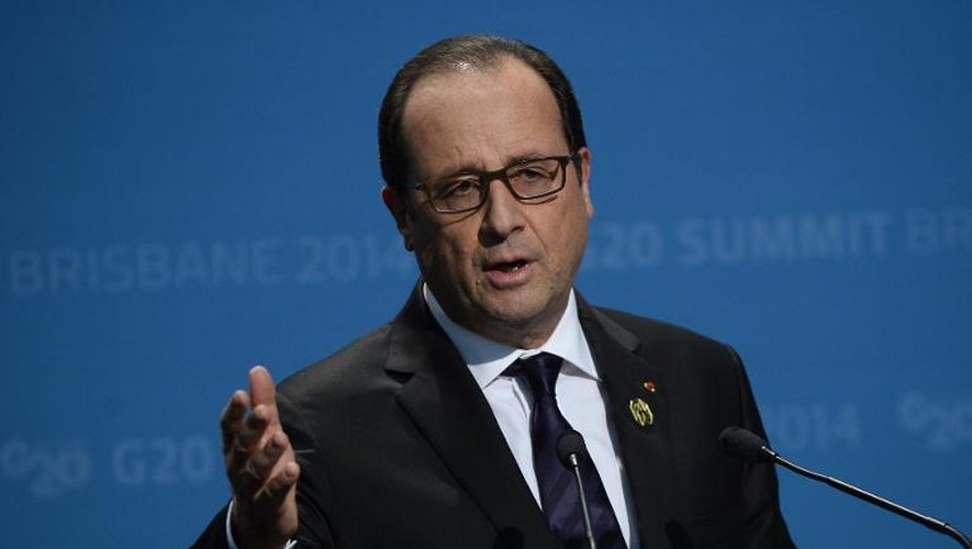 François Hollande lors d'une conférence de presse à la fin du G20 le 16 novembre 2014 à Brisbane