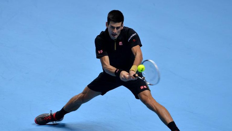 Le Serbe Novak Djokovic lors de sa demi-finale du Masters face au Japonais Kei Nishikori, le 15 novembre 2014 à Londres