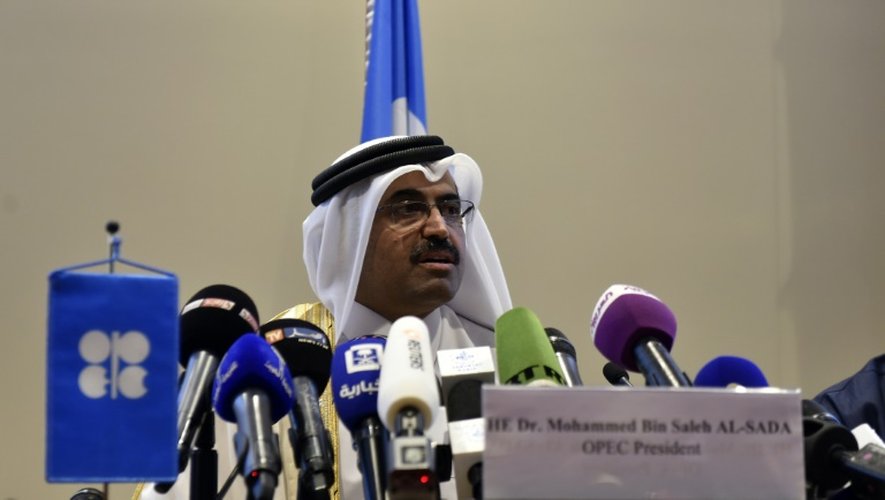 Le ministre qatari de l'Energie et président de l'Opep, Mohamed Saleh Al-Sada, lors d'une conférence de presse, le 28 septembre 2016 à Alger