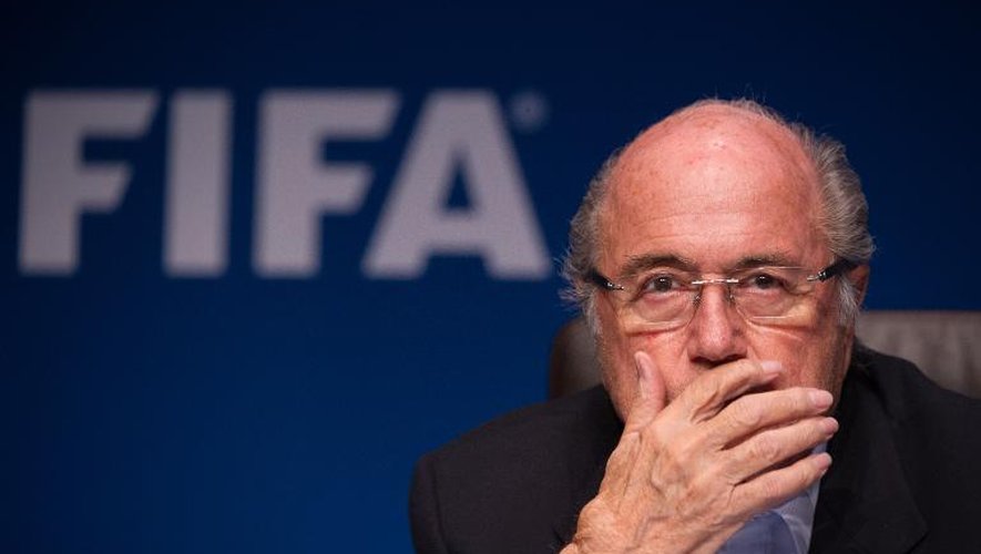 Le président de la Fifa Sepp Blatter, en conférence de presse, à l'issue de la réunion du comité exécutif de l'institution, le 26 septembre 2014 à Zurich