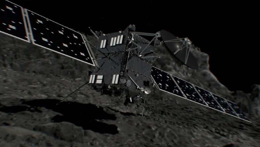 Image numérique d'artiste fournie le 27 septembre 2016 par l'Agence spatiale européenne de la sonde Rosetta avant l'impact sur la comète Tchouri