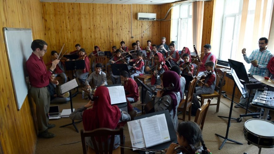 Répétition d'orchestre à l'Institut national afghan de musique (Anim), le 30 juillet 2016 à Kaboul