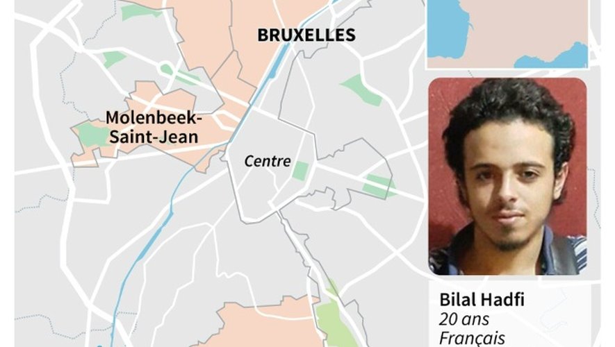 Carte des communes de Bruxelles perquisitionnées dans l'entourage de Bilal Hadfi, l'un des kamikazes des attentats de Paris
