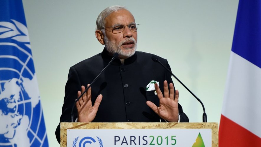 Le Premier ministre indien Narendra Modi lors d'un discours à la COP21 à Paris, le 30 novembre 2015