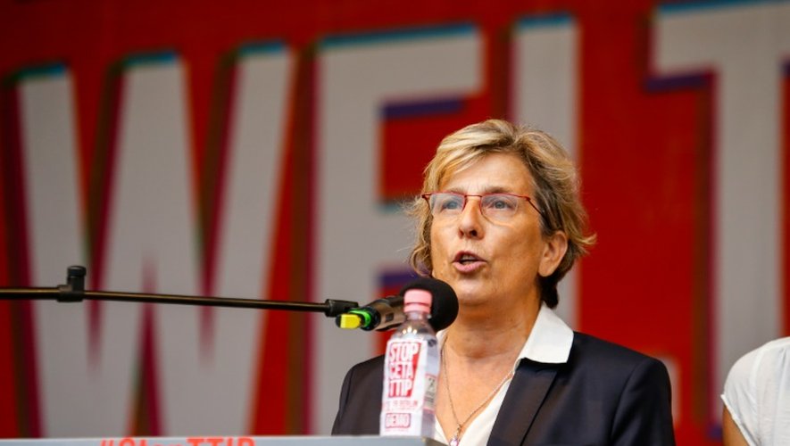 Marie-Noëlle Lienemann, candidate à la primaire du PS, le 17 septembre 2016 à Berlin lors d'une manifestation contre les traités de libre-échange avec l'Amérique du Nord