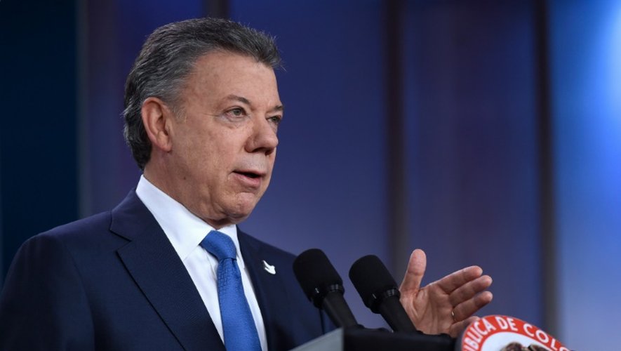 "La paix en Colombie est proche" a assuré le président Juan Manuel Santos lors d'une conférence de presse à Bogota, le 5 octobre 2016