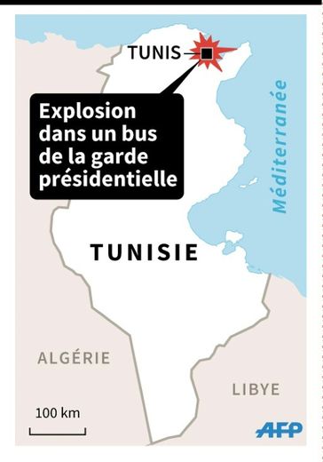 Localisation de l'explosion d'un bus de la sécurité présidentielle à Tunis