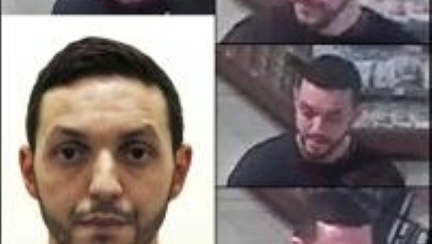 Combinaison de photos obtenues de la police belge montrant un portrait non daté de Mohamed Abrini et des images de caméra de surveillance prises à une station service à Ressons le 11 novembre 2015