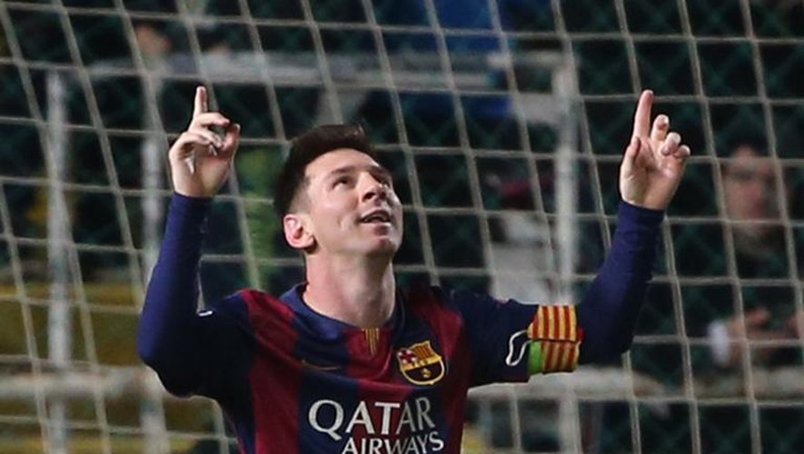 Lionel Messi fête son 3e but inscrit pour le Barça, son 74e en C1, sur le terrain de l'APOEL Nicosie, le 25 novembre 2014