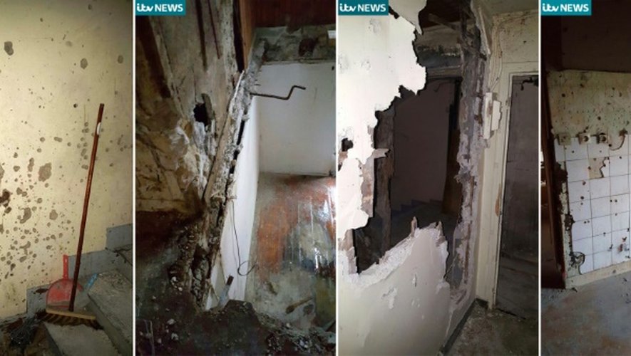 Montage réalisé à partir de captures d'écran d'images d'ITV News montrant l'intérieur de l'immeuble de Saint-Denis le 18 novembre 2015 après l'assaut du Raid