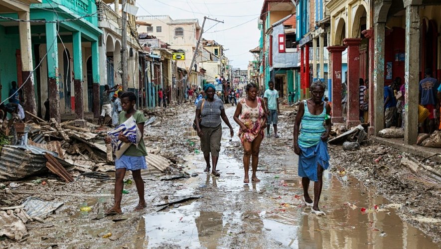 Photo fournie par la Minustah de la ville de Jeremie, dévastée par l'ouragan Matthew, le 6 octobre 2016 en Haïti