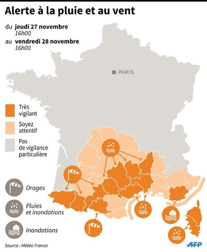 Carte de France avec les alertes de météo France de jeudi soir à vendredi soir