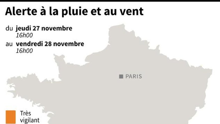 Carte de France avec les alertes de météo France de jeudi soir à vendredi soir