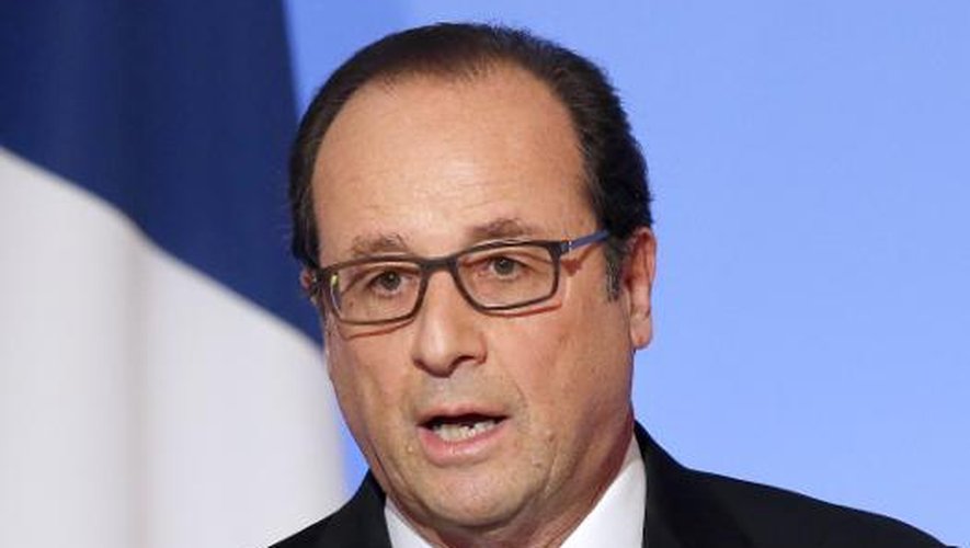Le président François Hollande  lors d'une conférence de presse le 27 novembre 2014 à l'Elysée à Paris