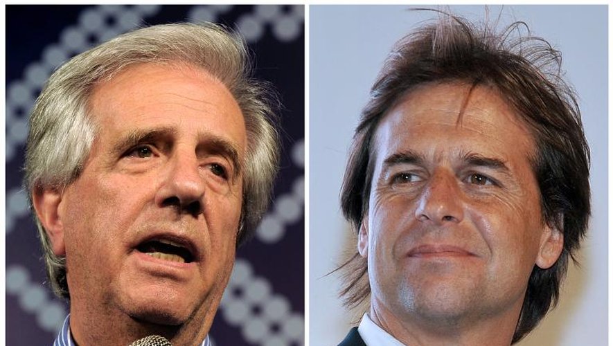 Photo montage, datant du 26 octobre 2014 des deux candidats à l'élection présidentielle en Uruguay: Tabaré Vasquez (g) du parti de gauche et Luis Lacalle Pou (centre-droit)