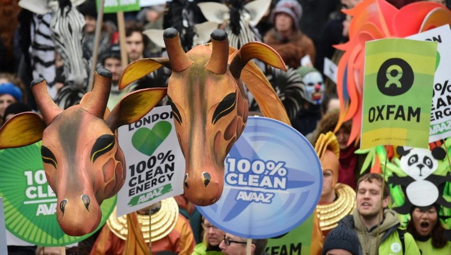 Marche en faveur d'engagements fermes contre le réchauffement climatique le 29 novembre 2015 à Londres