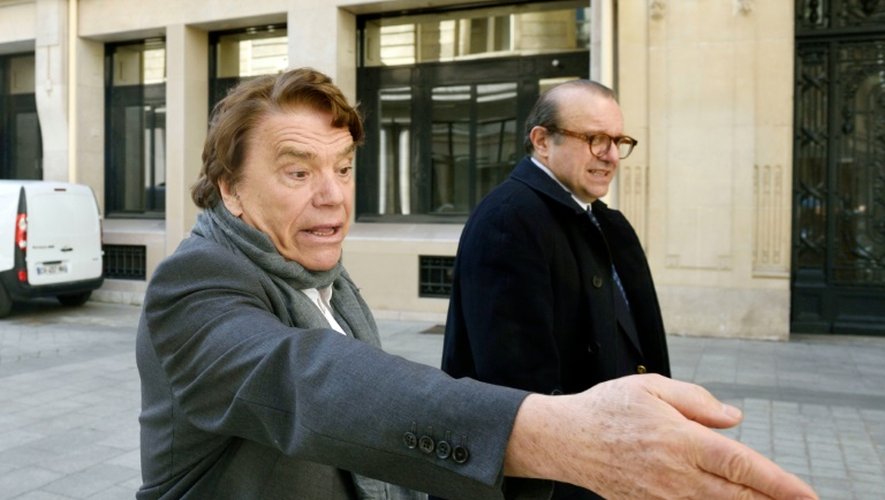 Bernard Tapie et son avocat Hervé Temime à leur arrivée le 12 mars 2015 au pôle financier du tribunal à Paris