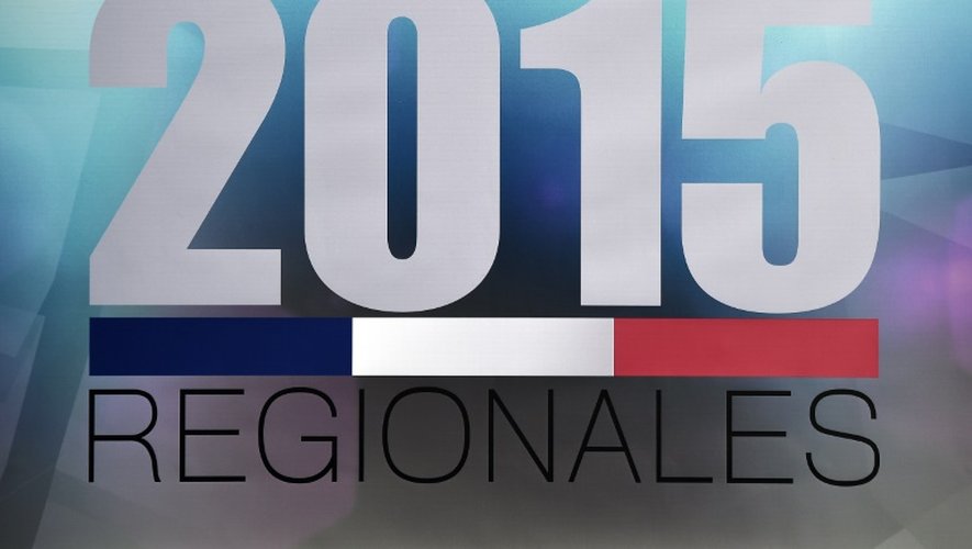 Le logo des élections régionales 2015 lors d'un débat le 2 décembre 2015 à Strasbourg pour la région Alsace-Champagne-Ardenne-Lorraine