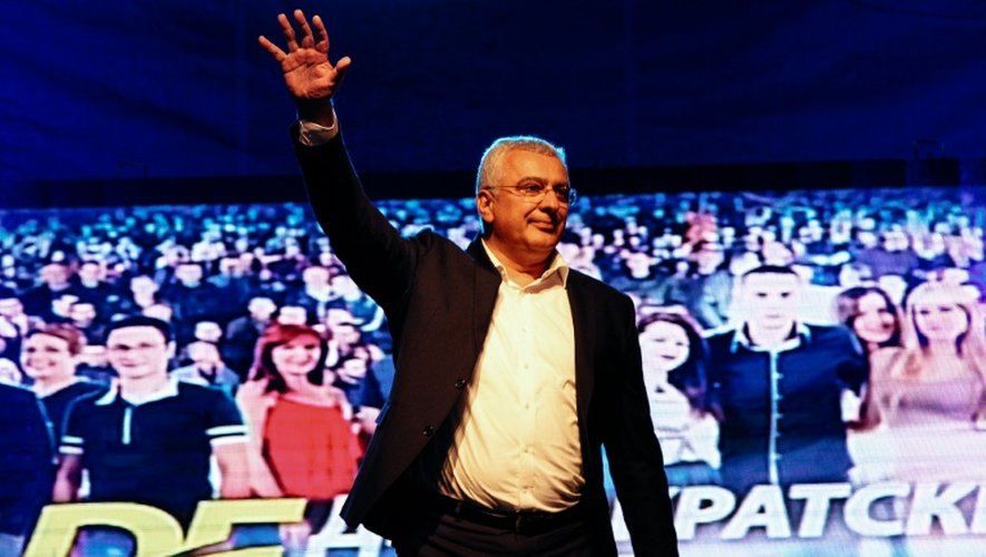Andrija Mandic, chef du Front démocratique (FD), en meeting électoral le 14 octobre 2016 à Podgorica