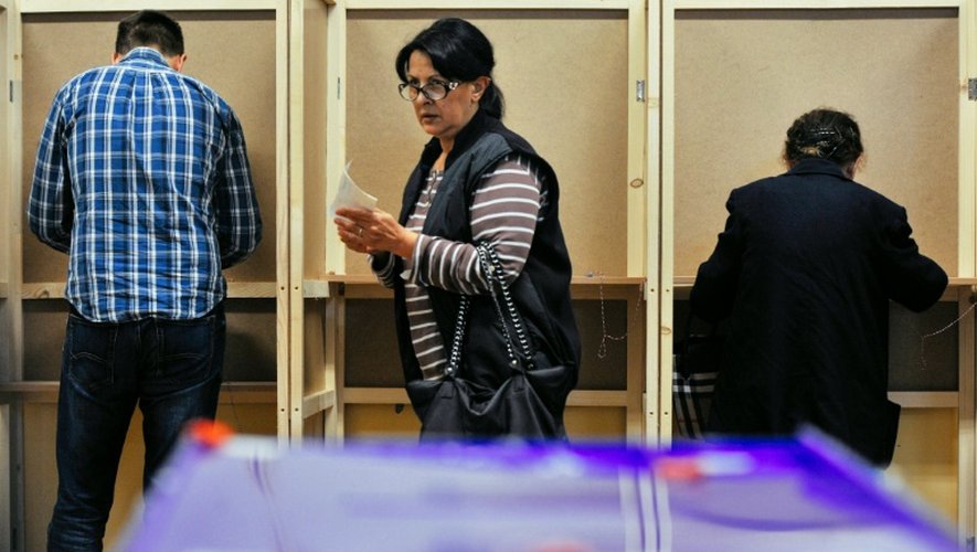 Un bureau de vote à Podgorica, le 16 octobre 2016