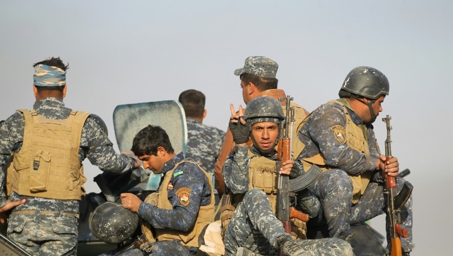 Les forces irakiennes déployées le 17 octobre 2016 dans la région d'al-Shourah à 45 km de Mossoul
