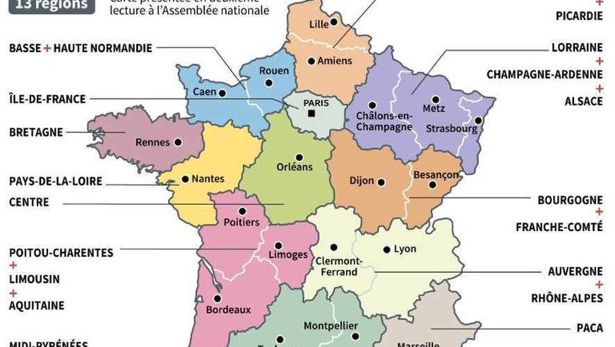 Carte du redécoupage des régions de France