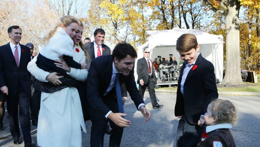 Justin Trudeau, sa femme Sophie Grégoire et leurs enfants Ella Grace, Hadrien et Xavier, à Ottawa le 4 novembre 2015