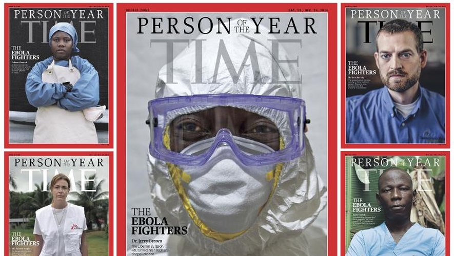 Photo fournie par le magazine Time montrant la couverture de son édition du 22 décembre couronnant le personnel médical luttant contre Ebola personnalité de l'année 2014