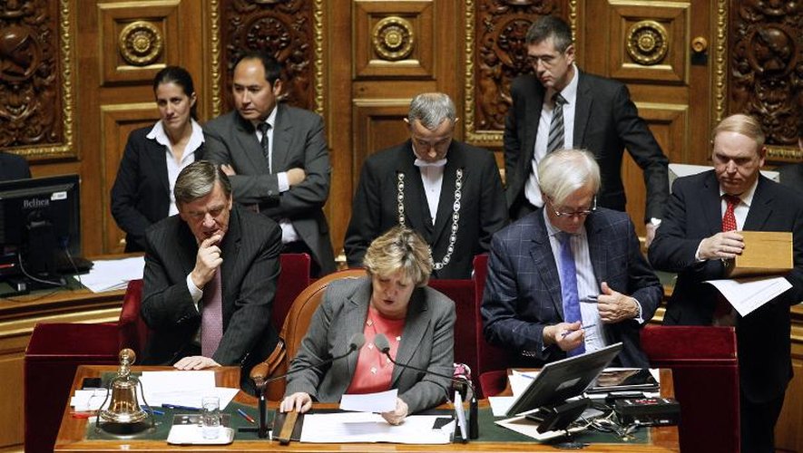 La vice-présidente du Sénat Francoise Cartron lors de l'annonce du résultat du vote d'une résolution pour la reconnaissance de l'Etat de Palestine, le 11 décembre 2014 à Paris