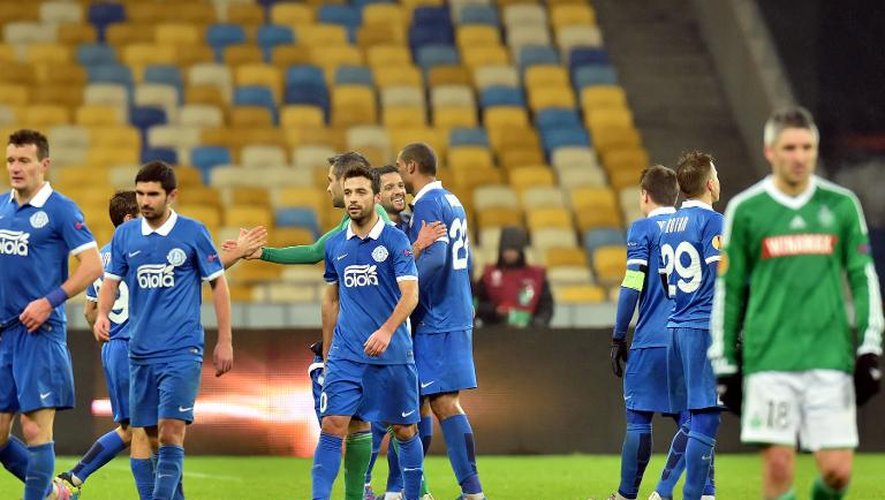 Les joueurs du Dniepropetrovsk, heureux de leur qualification aux dépens de Saint-Etienne en Europa League, le 11 décembre 2014 à Kiev