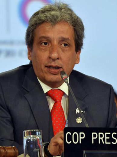 Manuel Pulgar, le ministre de l'Environnement du Pérou, lors de la Conférence de l'Onu sur le climat le 12 décembre 2014 à Lima
