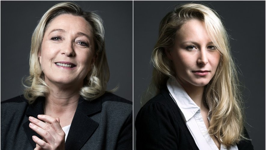 Un montage photo réalisé le 9 décembre 2015 montre Marine Le Pen, candidate FN en Nord-Pas-de-Calais-Picardie (g) et Marion Maréchal-Le Pen, candidate en Paca