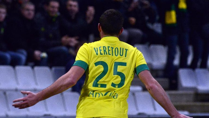 Le milieu nantais Jordan Veretout célèbre son but contre Bordeaux, le 13 décembre 2014 au stade de la Beaujoire