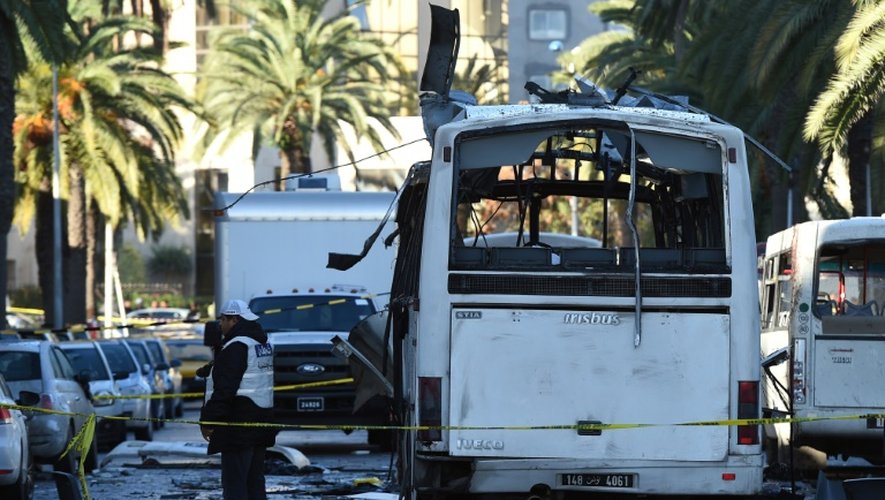 Le bus victime d'une attaque terroriste le 25 novembre 20185 à Tunis