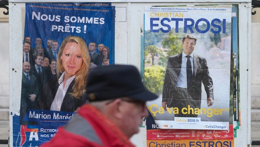 Affiches électorales de Marion Maréchal-Le Pen et Christian Estrosi le 7 décembre 2015 à Marseille