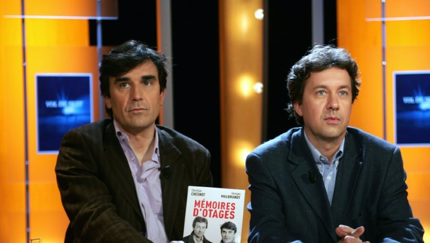 Les journalistes Georges Malbrunot et Christian Chesnot le 10 mai 2005 à Paris