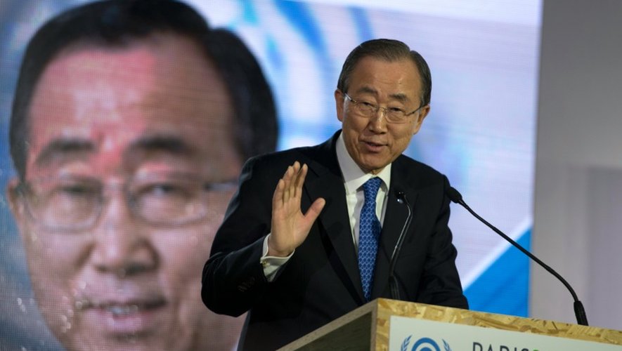 Le secrétaire général de l'ONU, Ban Ki-Moon, au Bourget le 10 décembre 2015