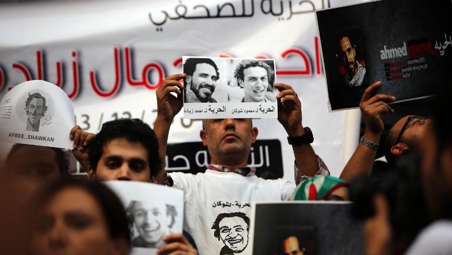 Des journalistes égyptiens manifestent au Caire pour demander la libération de confrères détenus, le 30 septembre 2014
